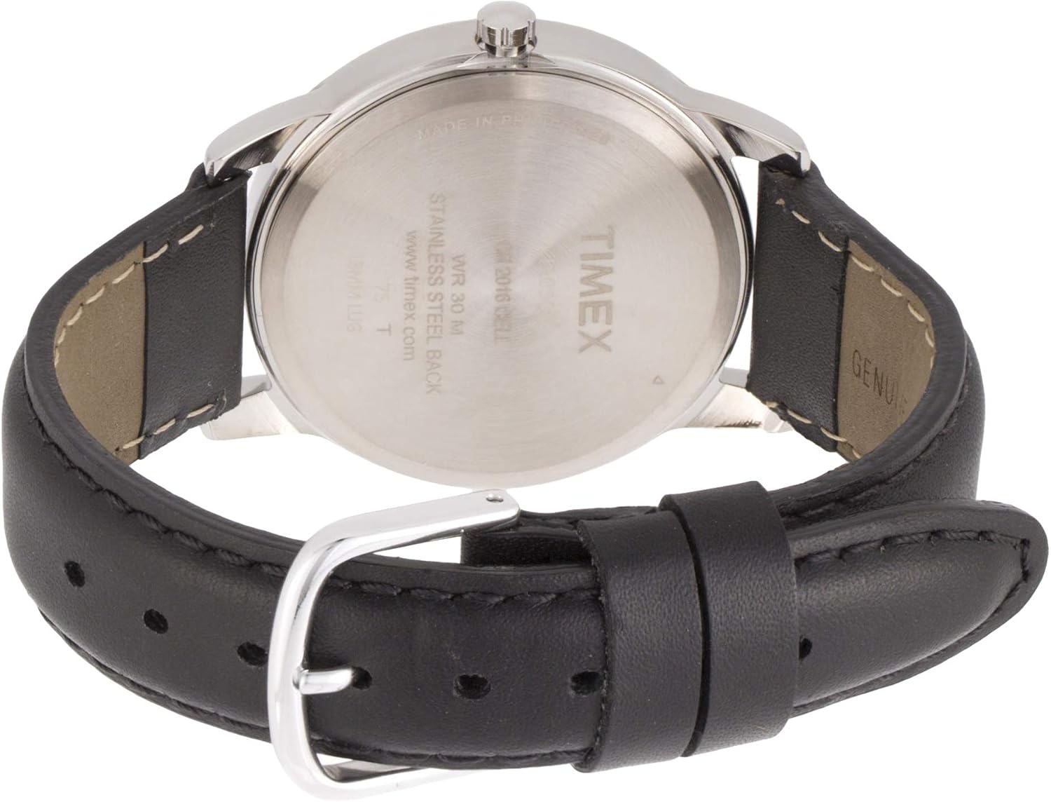 Timex Men's T20501 Quartz Easy Reader Watch with White Dial Analogue Display and Black Leather Strap Silver-Tone - Image 3