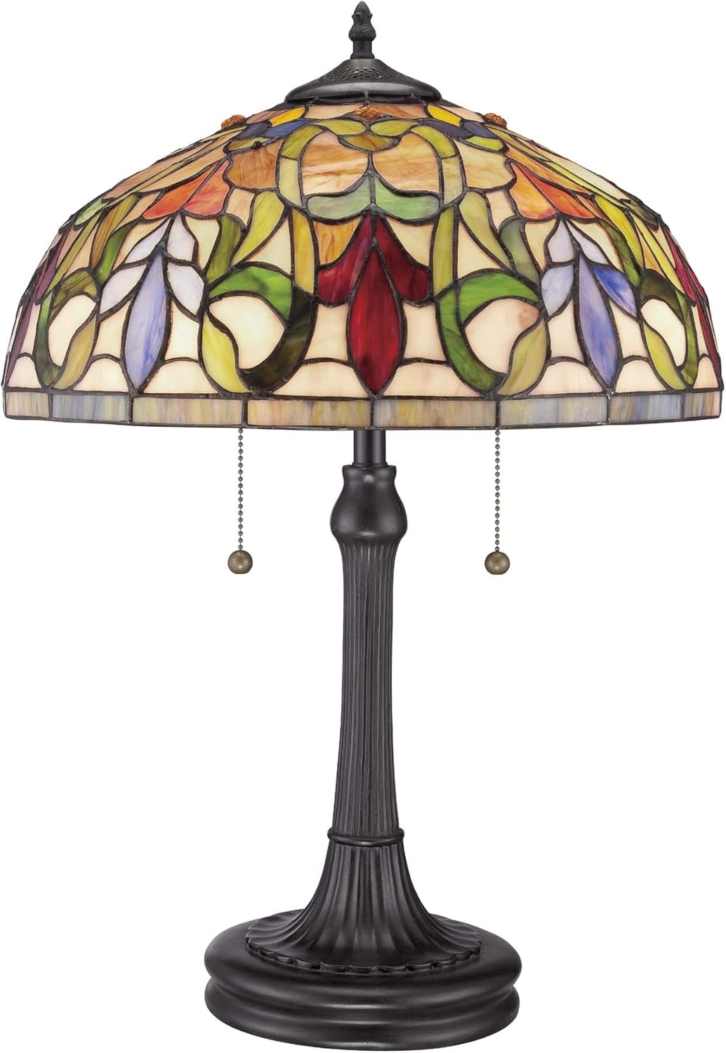 Tiffany Floral Table Lamp Contemporary Style Nightstand Reading Lamp Genuine Stained Glass Bedside Lamp for Bedroom Desk Lamp for Living Room Office Kitchen Vintage Bronze Finish