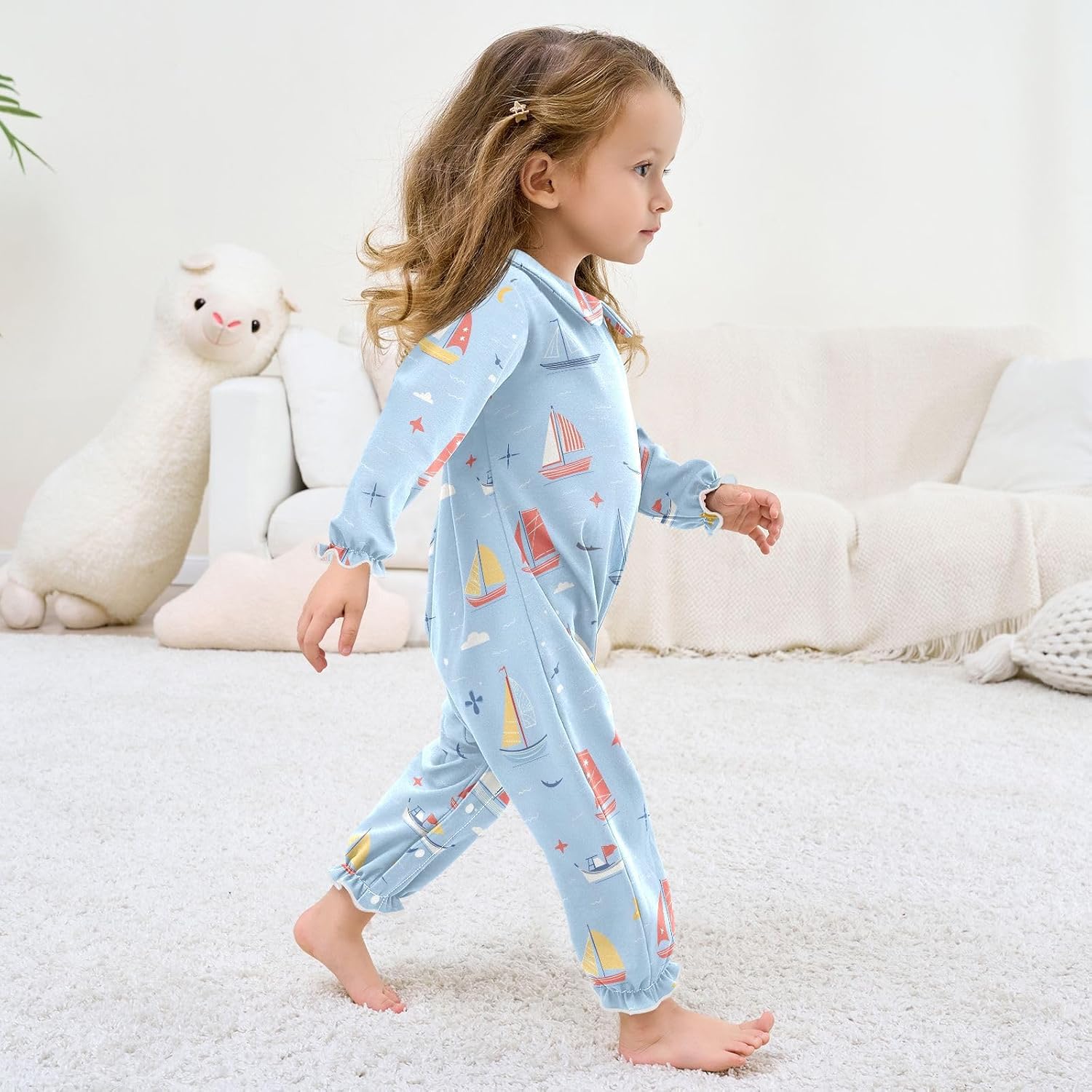 vvfelixl Baby Sleepers Boats Sailboats Long Sleeve Onesie Girl Baby Clothes for Girl Play One-piece for 0-3 months
