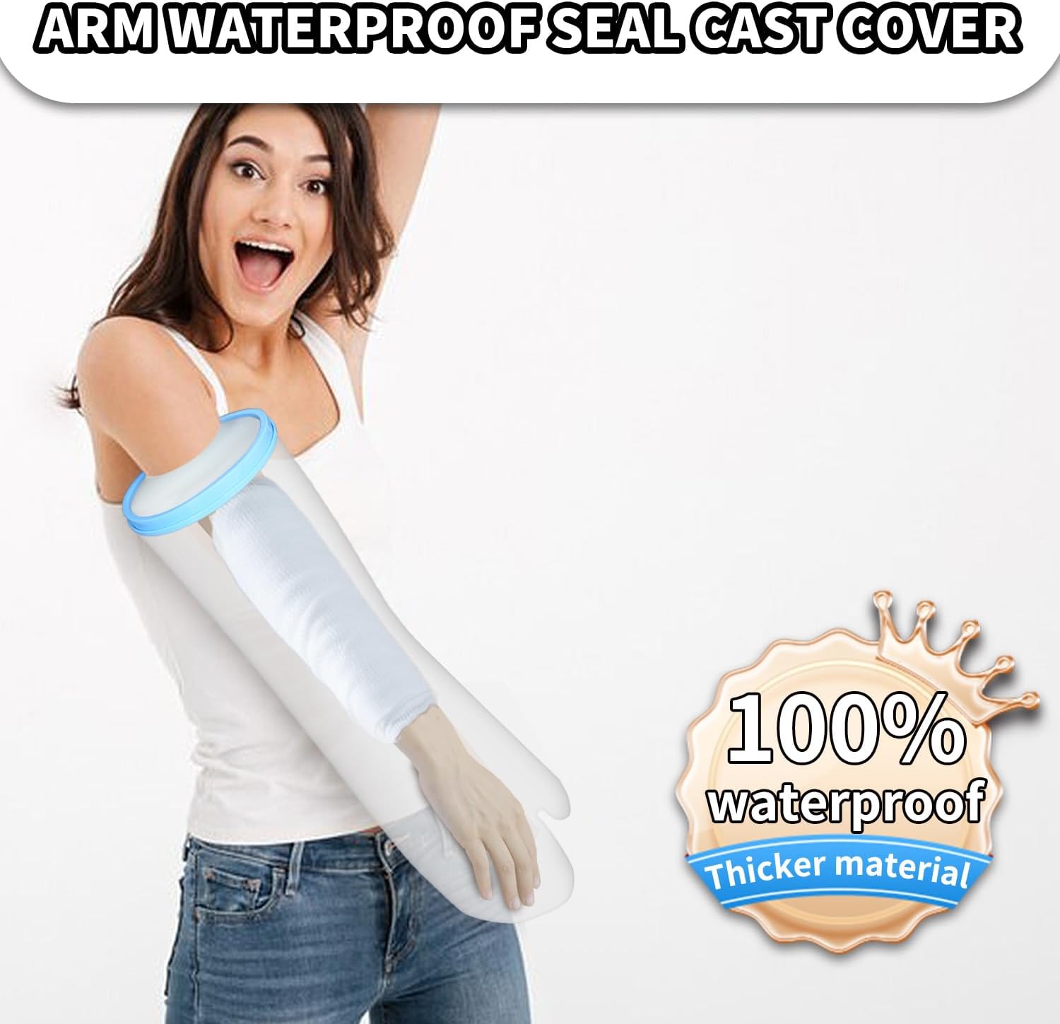 KEEFITT Adult Cast Covers for Shower Arm, KT2201 Waterproof Shower Cast Protector Extra Large Long, Watertight Protection for Post Surgery, Cast Wounds Reusable (Straight Style)