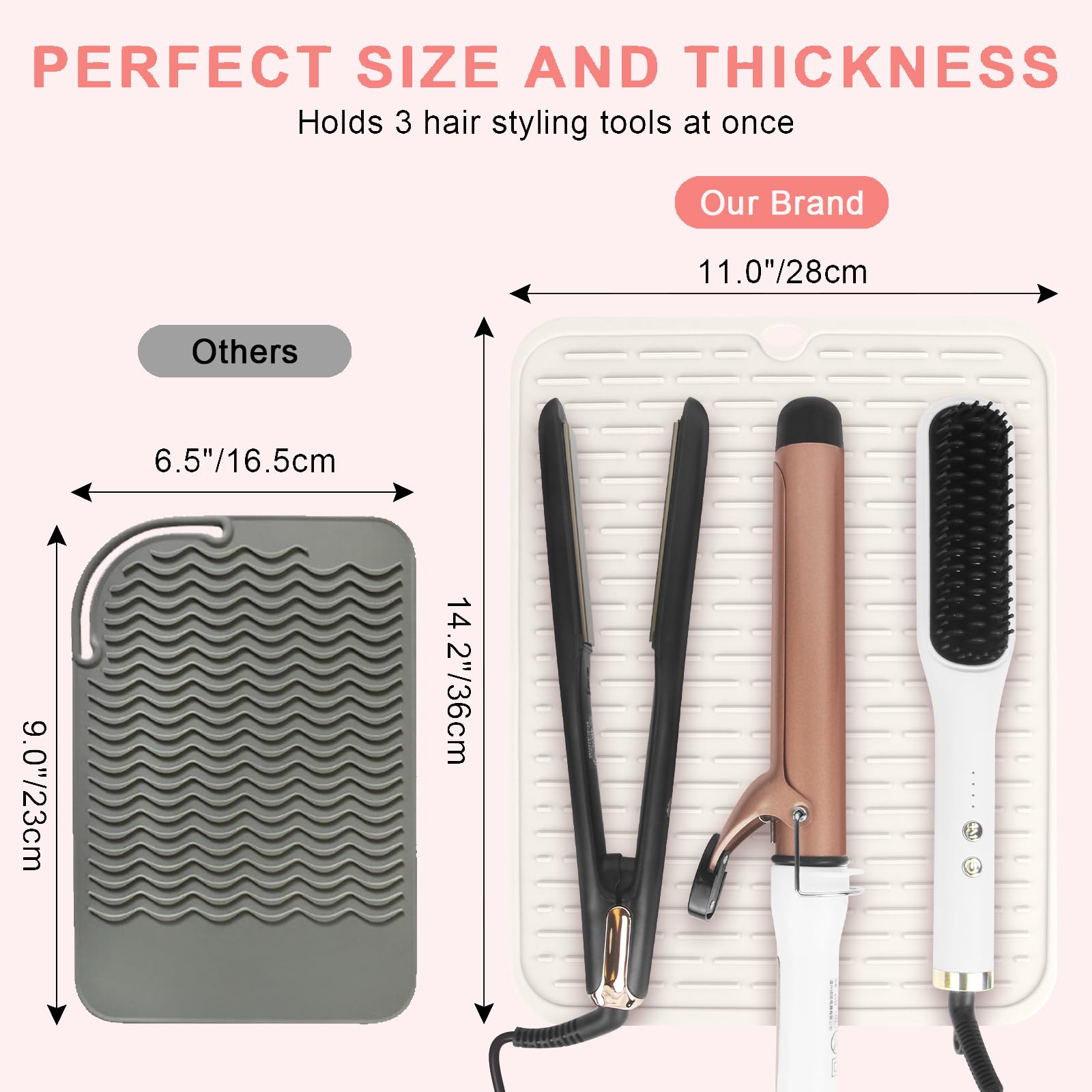 Alfombrilla de silicona resistente al calor de gran tamaño para herramientas para el cabello, alfombrilla de rizador, soporte para herramientas calientes, funda de plancha plana portátil para 5