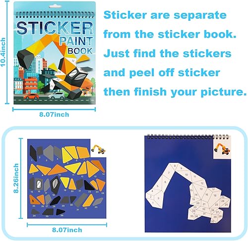 Miniatura 5 de Pintura para vehículos con calcomanías, libros, manualidades para niños de 4 a 8 años, calcomanía por número, regalos de cumpleaños, recuerdos de