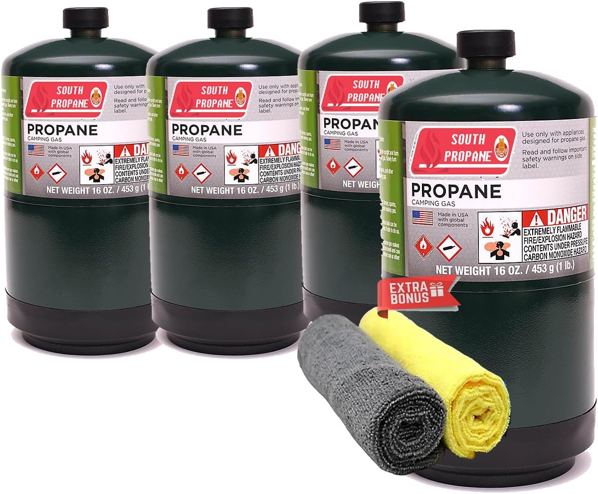 Propane Tank Fuel Cylinders, 4 pk./16 oz. Plus Extra Gift 2 Cleaning Towels