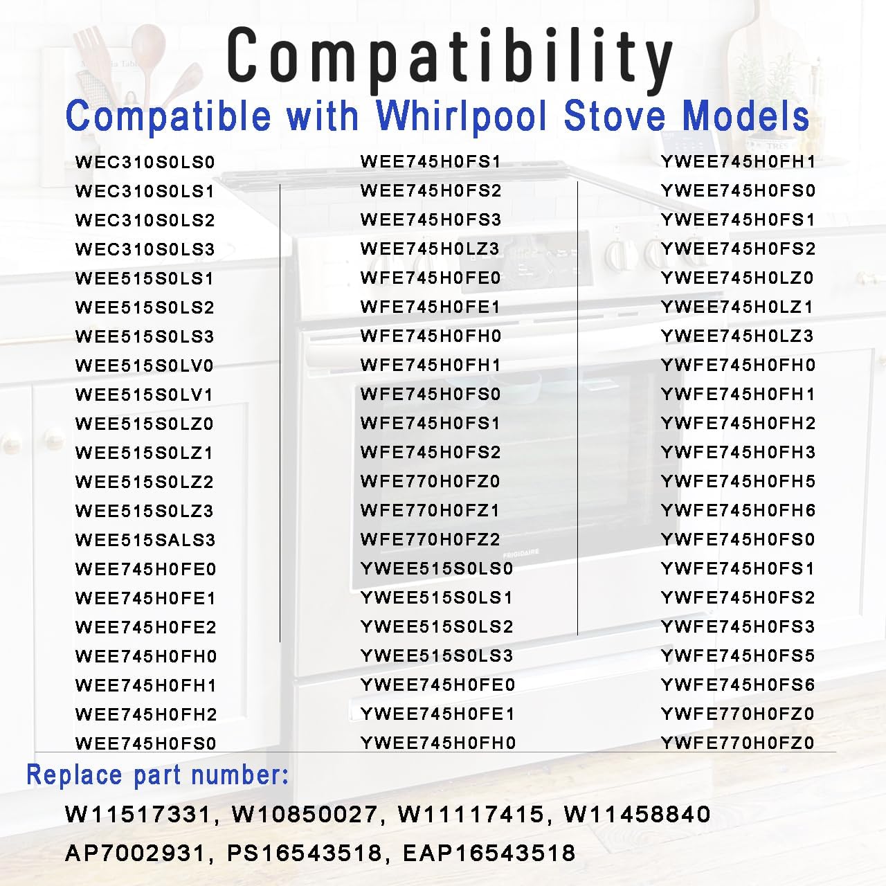 Updated W11517331 Knobs Replacements for Whirlpool Electric Stove, Replace W11458840 W11117415, etc Range Oven Knobs for WEC310S0LS0, WFE745H0FE1, etc Durable & Easy Install, 4 Pack (Not Universal)