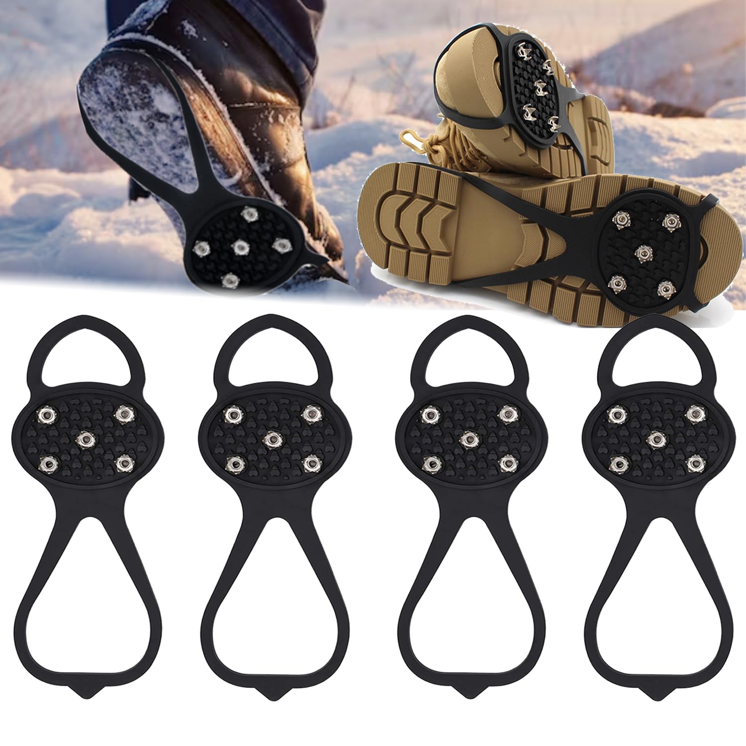 2 Pair Non-Slip Ice Snow Spikes for Walking,Universal Snow Traction Cleats for Shoes,Boot,Durable 5 Steel Ice Shoes Grips