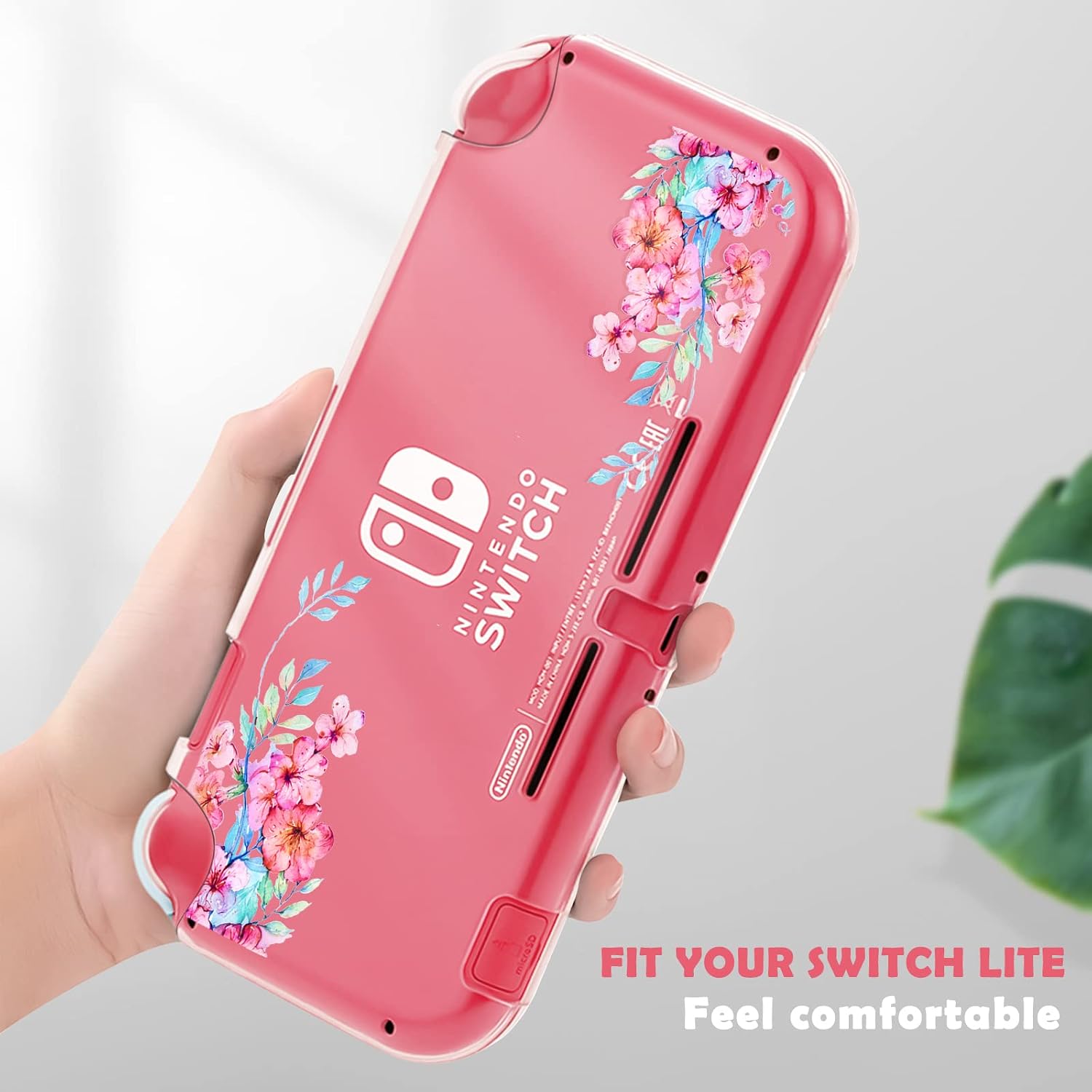 DLseego Peach Blossom Pink Flower Floral Clear Switch Lite Protective Case 2-Piece Split Full Wrap PC Hard Shell Anti-Scratch All-Round Protection Cover for Switch 2019 Model image 5