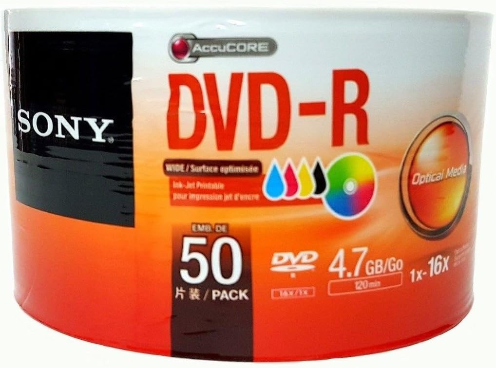 Sony 50 Pack DVD-R White Inkjet Hub Printable 16X 4.7GB