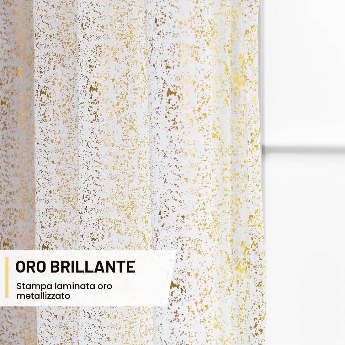 TERLYTEX Tende trasparenti bianche e dorate, lunghe 240 cm, con stampa a pois in lamina d'oro metallizzata, per soggiorno, con occhielli per la privacy, set di 2 pannelli, 133 x 240 cm, bianco oro