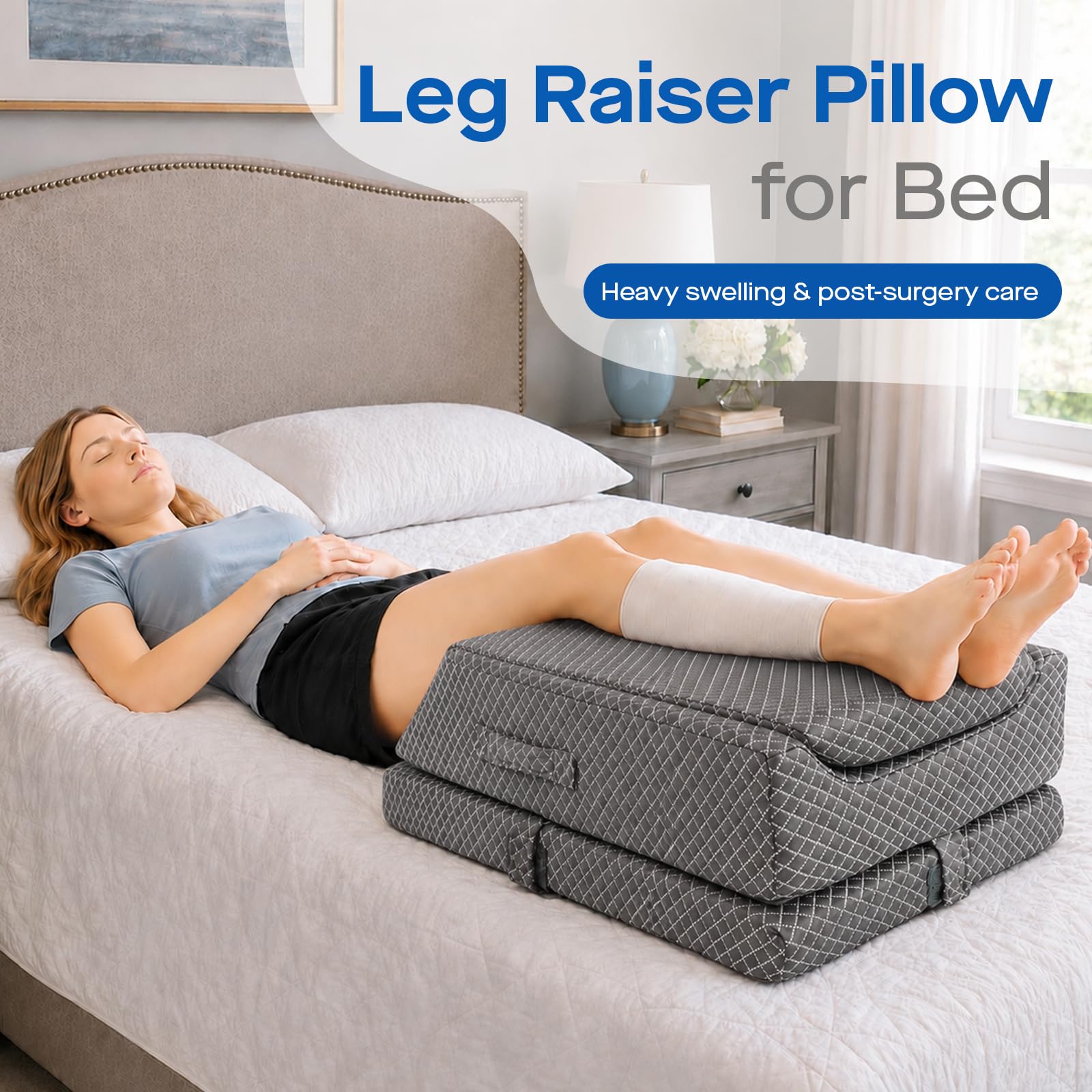 Agrish Almohada elevadora Doble de piernas refrescante | Almohada elevadora 3 en 1 para cama, soporte espuma viscoelástica, apoyo ergonómico para piernas