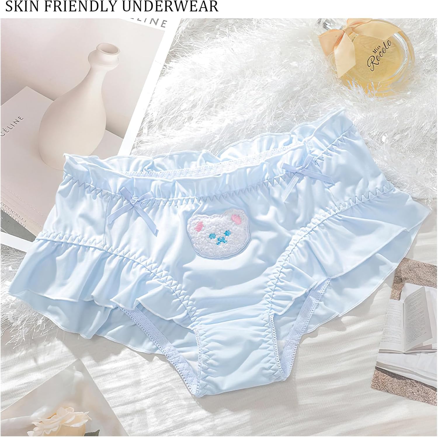 Women's Cute Underwear Silk Panties Cartoon Teddy Bear Print Frill Panties Ladies Soft Breathable Briefs M-XL - Image 5