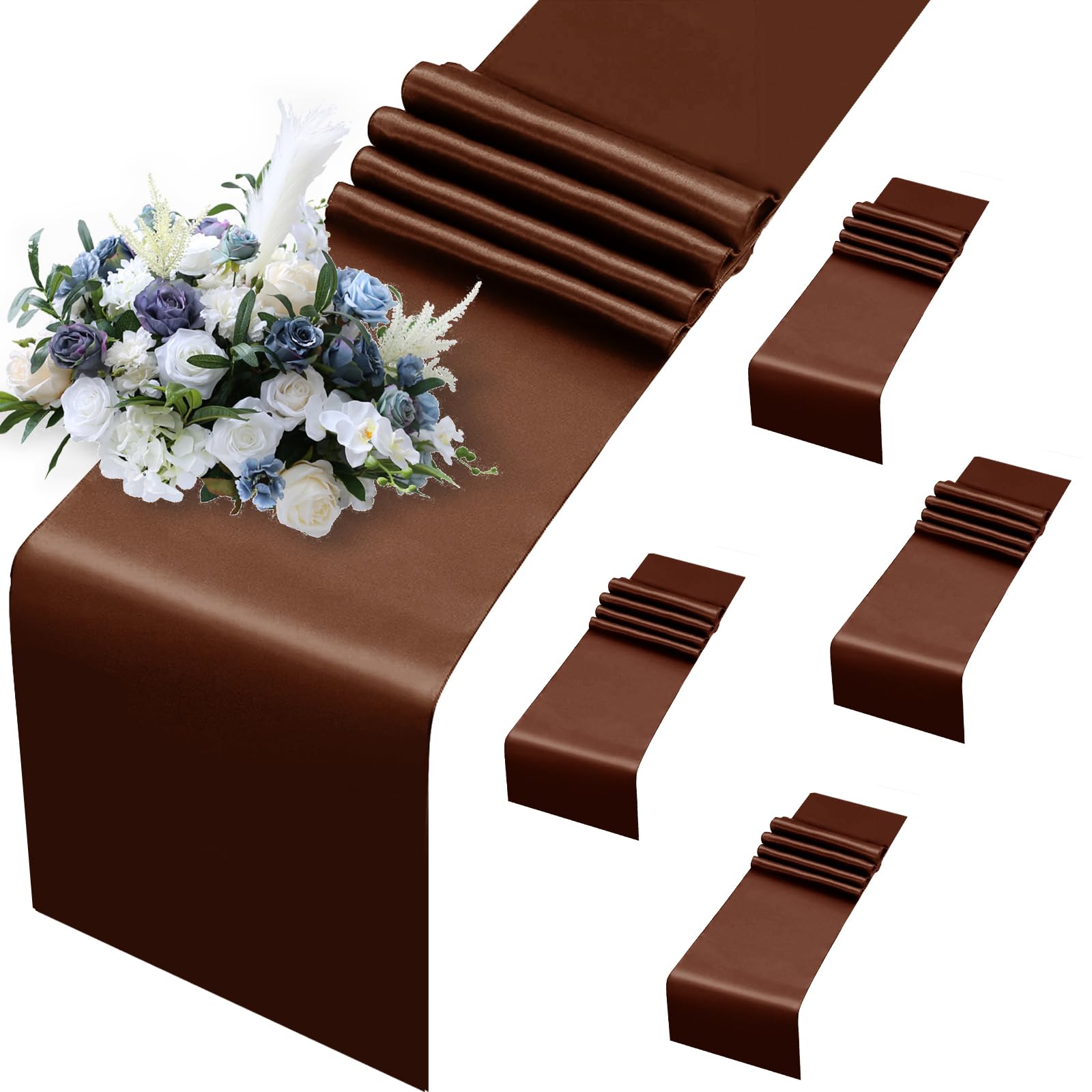 Chemin de table en satin marron chocolat 30 x 274 cm, décoration table anniversaire