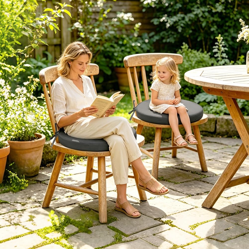 Set di cuscini per sedia rotondi con nastri, 40 cm, per esterni, impermeabili, per esterni, antiscivolo e confortevoli, per sala da pranzo, giardino, ufficio (grigio)