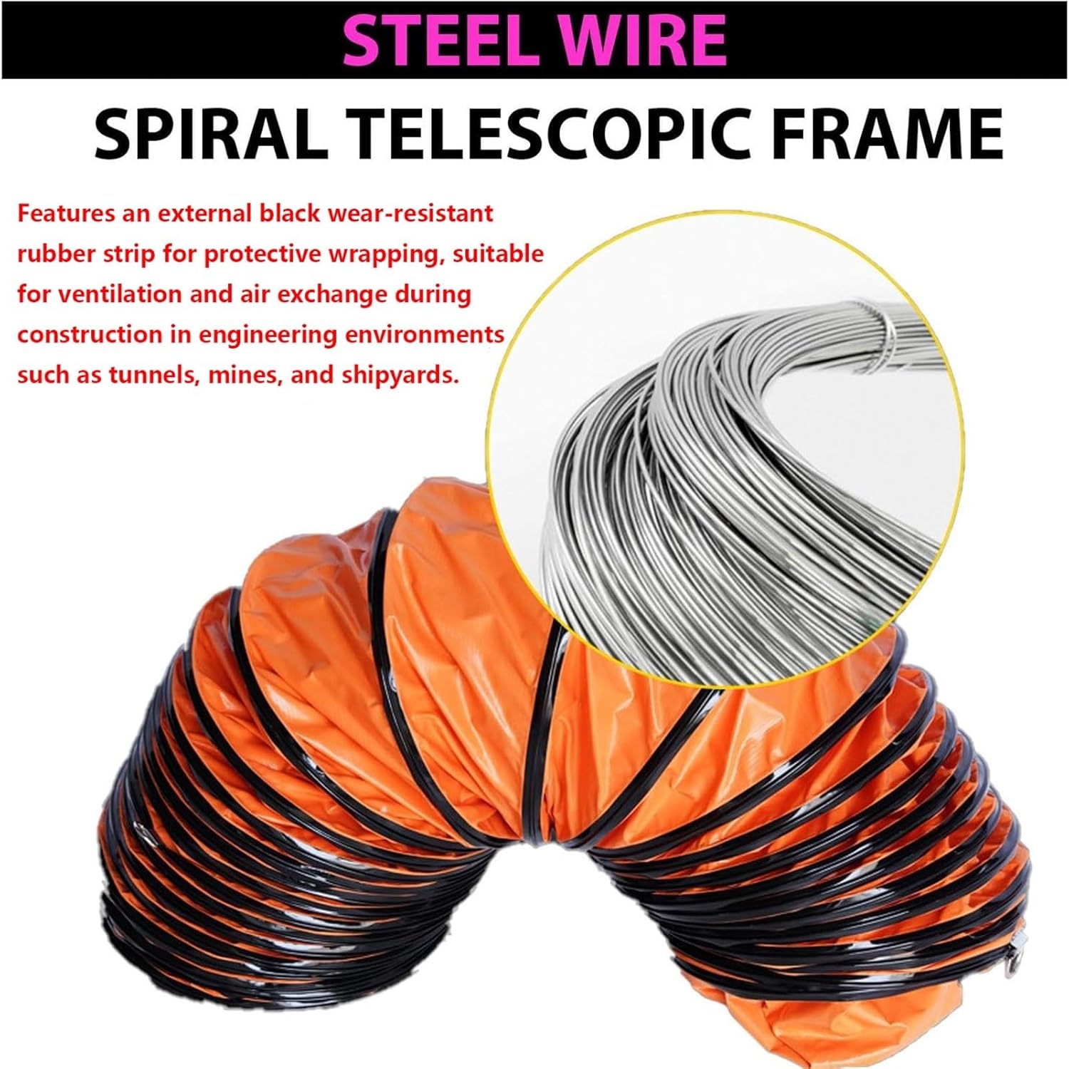 Heavy-duty Duct Hose with Adjustable Rope D Hook, Thickness 0.32 mm, Waterproof, Folding PVC exhaust duct, Easy Storage, for Ventilation, Drying, and Cooling Applications(10ft,Diameter - 550 mm)