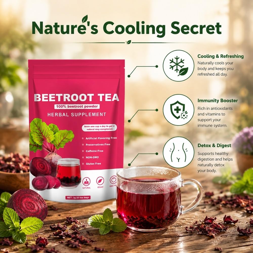 Herbata Ziołowa Z Buraka 100% Naturalny Bezglutenowy Napój Bez Kofeinowy | Odwodniona herbata warzywno-owocowa do codziennej rutyny wellness(3pcs)