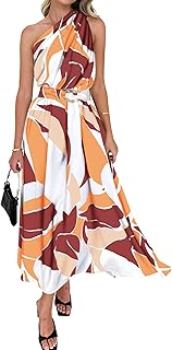 Women's Sleeveless One Shoulder Dress Resort Outfits Casual Summer Maxi Sundress Print Belted Long Flowy Dresses - Buy now