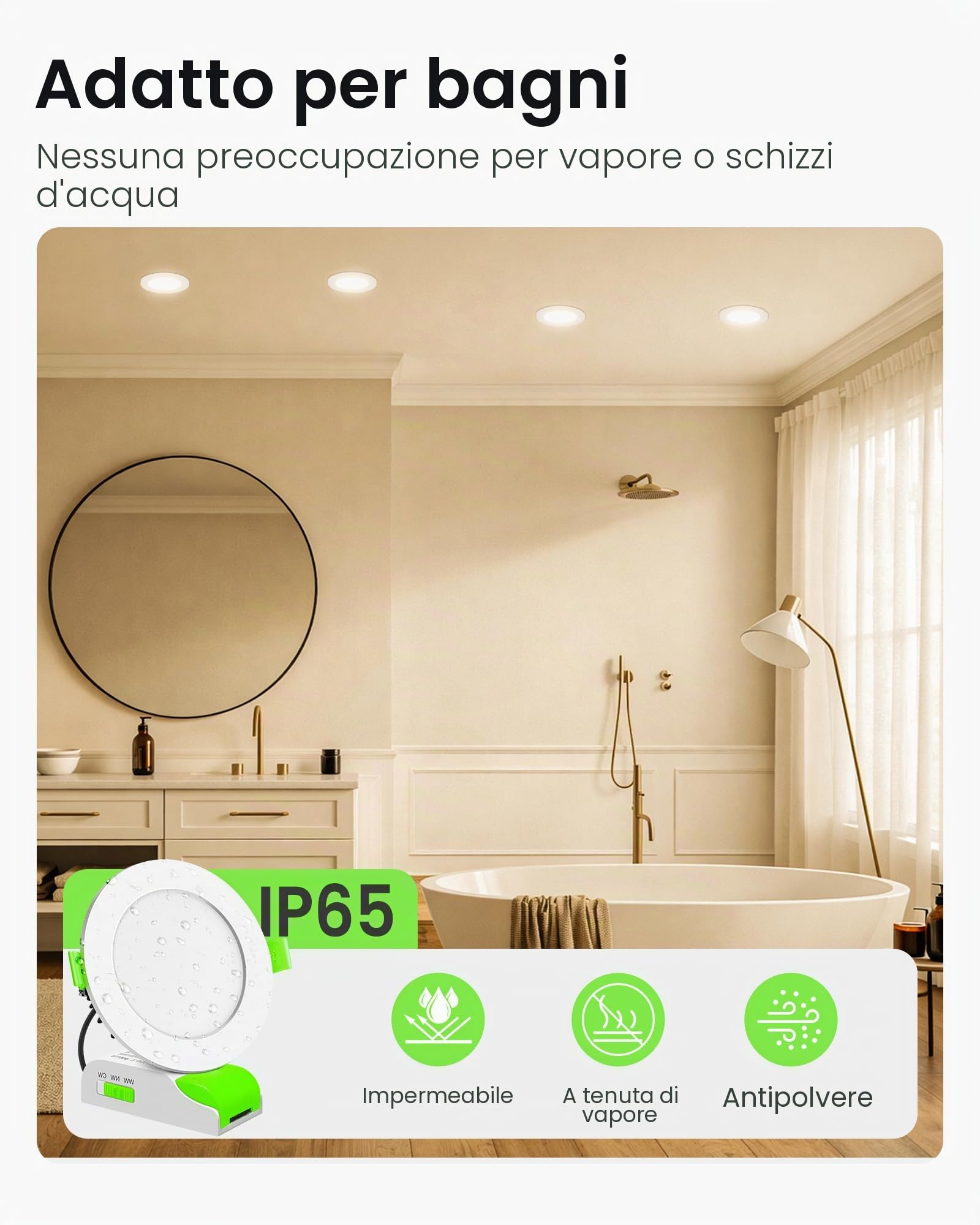 ALUSSO Faretti LED da Incasso Per Cartongesso Dimmerabili con Trasformatore, 8W 650LM, IP65, AC 220-240V, 3000K 4000K 5700K Regolabile, Bianco, Set da 6