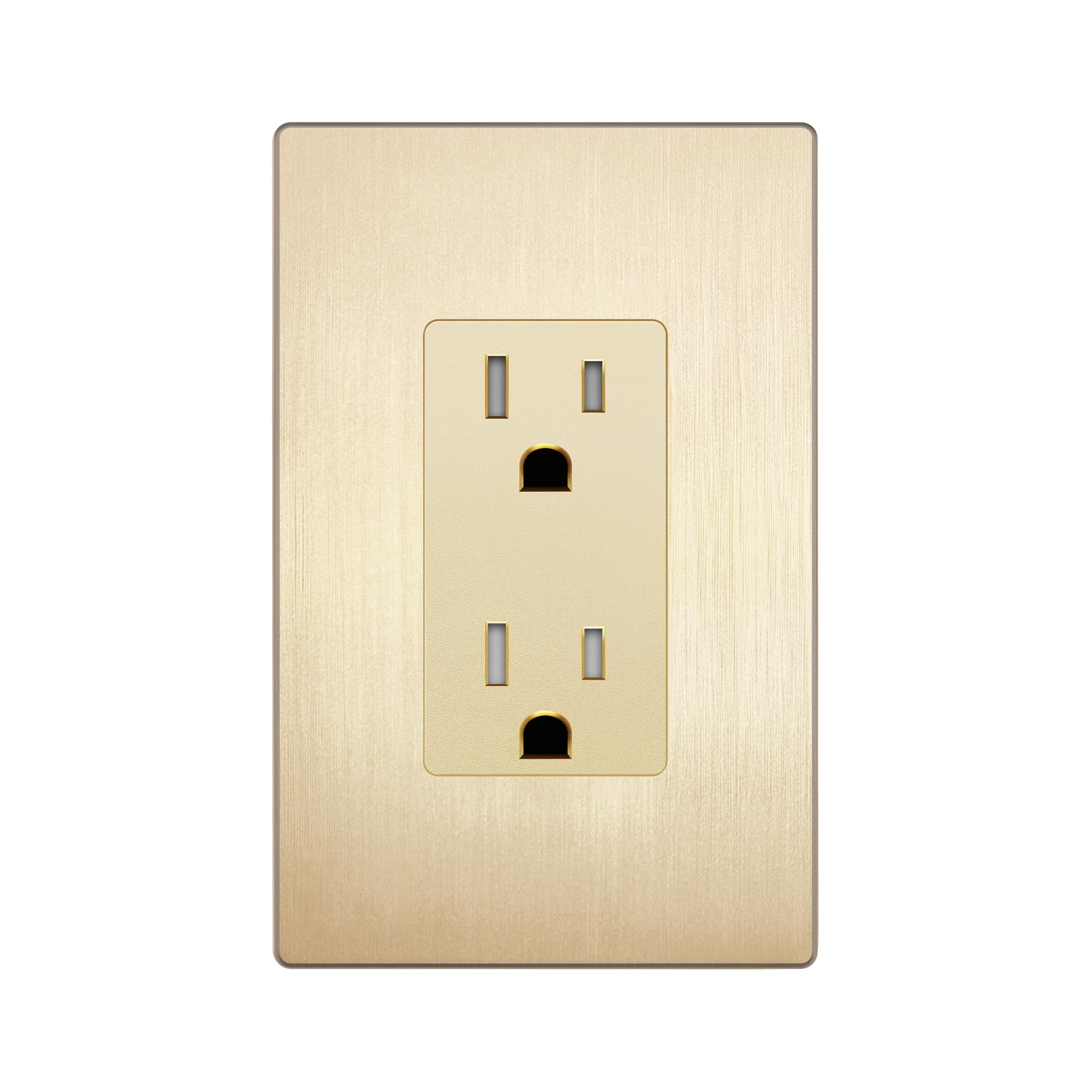 LIDER Brushed Gold Decorator Receptacle with Interchangeable Face Cover, Child Safe Tamper-Resistant Wall Outlet with Screwless Wall Plate,