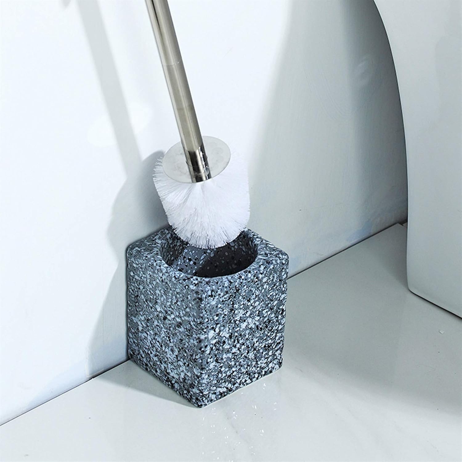 Toilet Brush Holder Ceramic Toilet Brush Marble Pattern Set Bathroom Household Toilet Brush Long Handle All-Round Cleaning Toilet Bowl Brush Toilet Brush Holders(B)