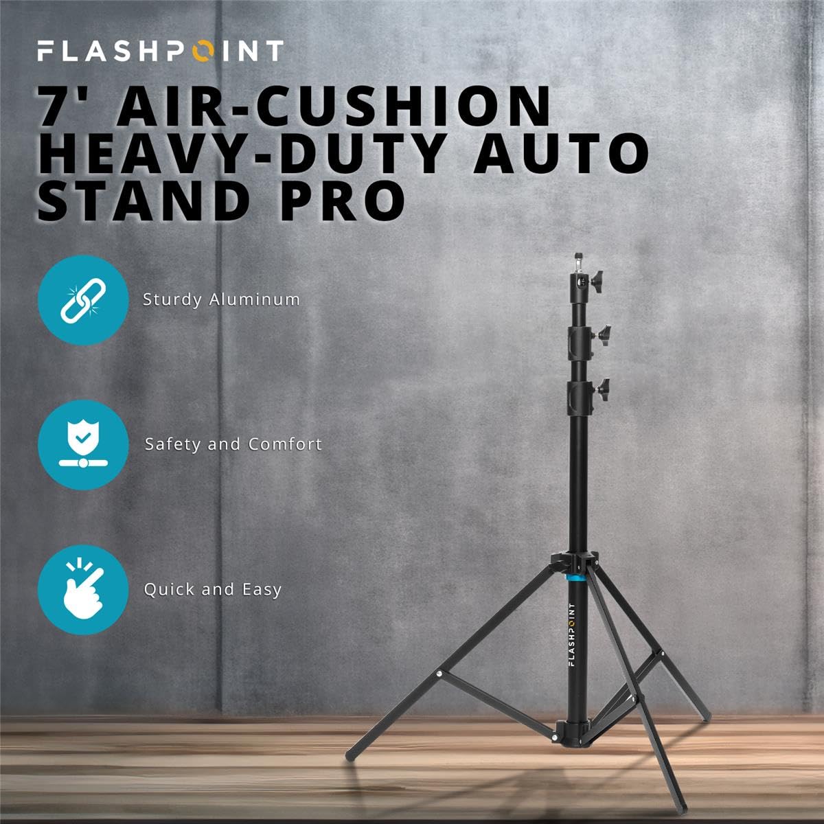 Flashpoint 7 Feet Air-Cushioned Automatic Collapsible Light Stand (Auto Stand Pro) 7'