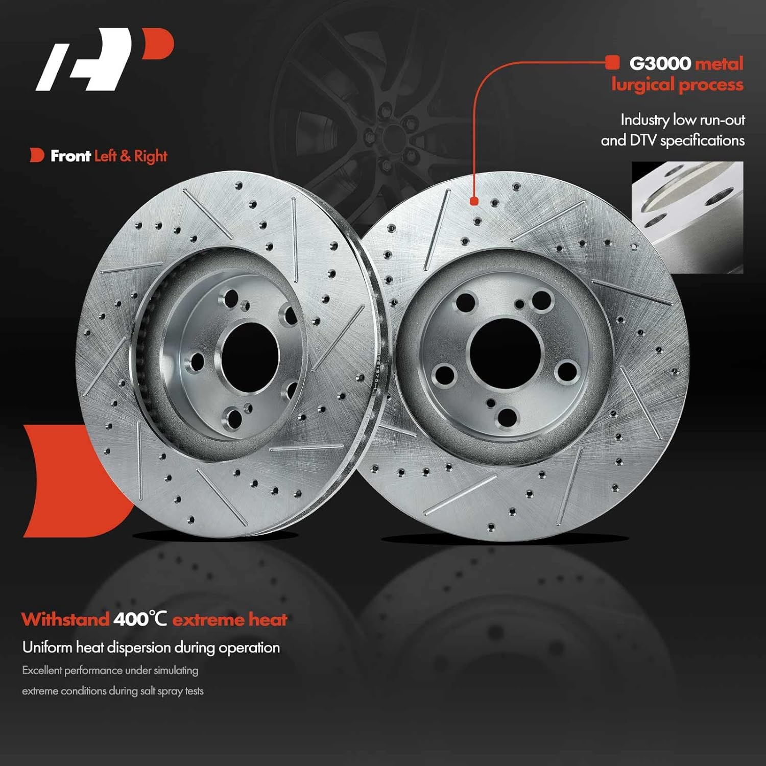 A-Premium 10.83 inch(275 mm) Front Drilled and Slotted Disc Brake Rotors + Ceramic Pads Kit Compatible with Select Scion and Toyota Models - tC 2005-2010 2.4L, Celica 2000-2005 1.8L, 6-PC Set