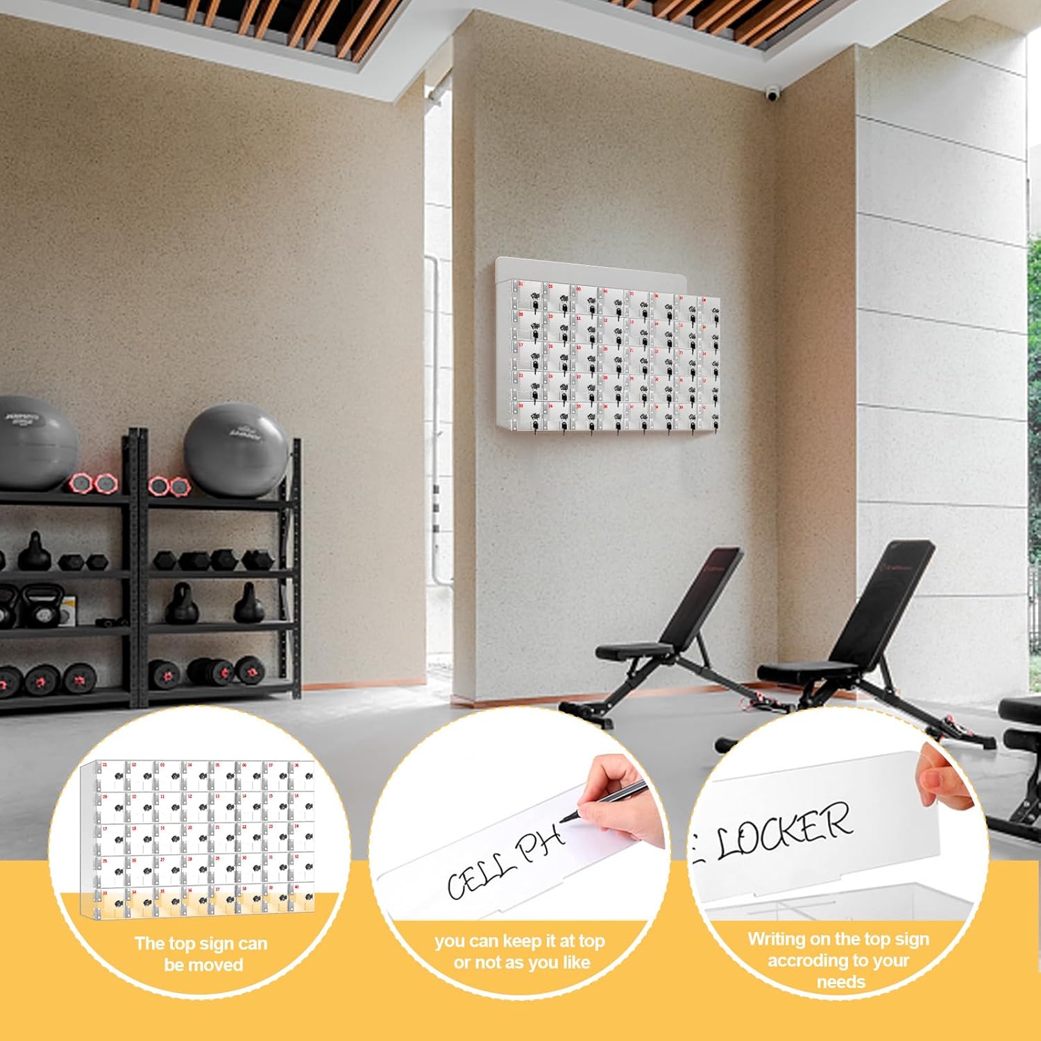 Cell Phone Locker Box, Clear Cell Phone Storage, Acrylic Cell Phone Lock Box with Door Locks and Keys, Wall Mounted Cell Phones Storage Cabinet for Office School Classroom Factory (40 Doors)