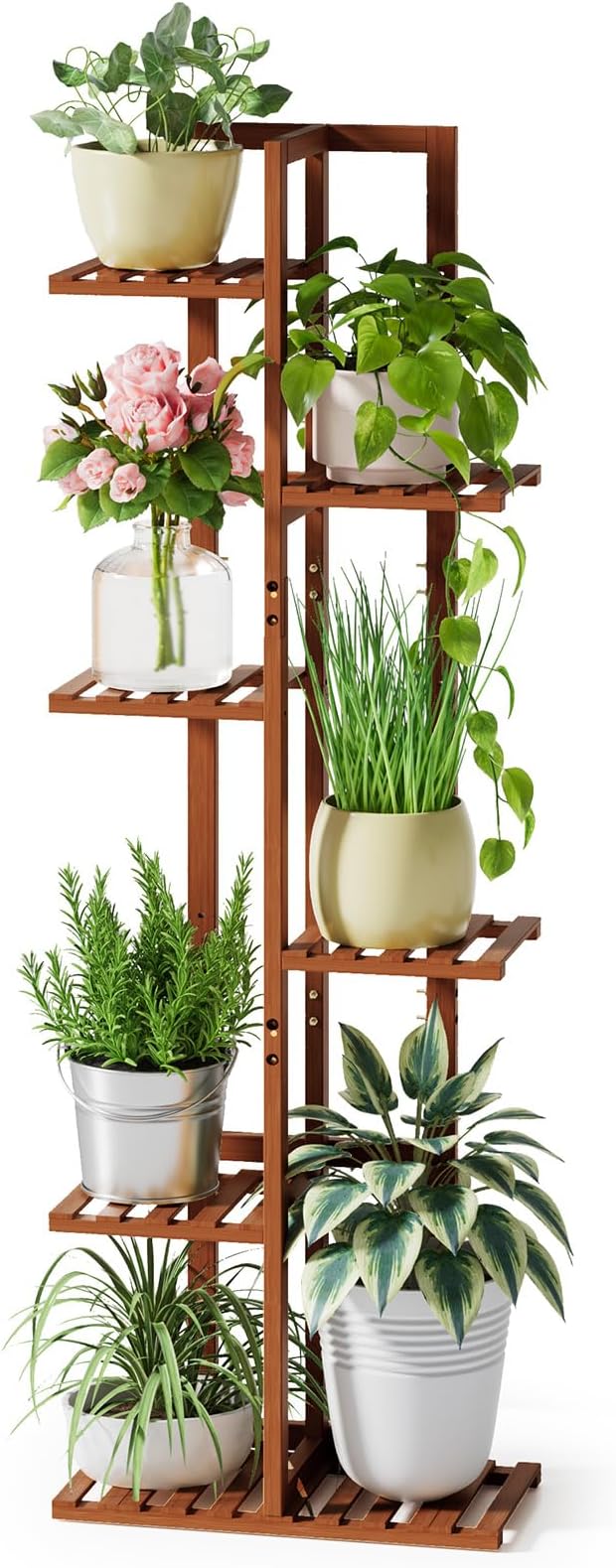 ROSSNY Plant Stand Indoor, 6 Tier 7 Potted Bamboo, Brown