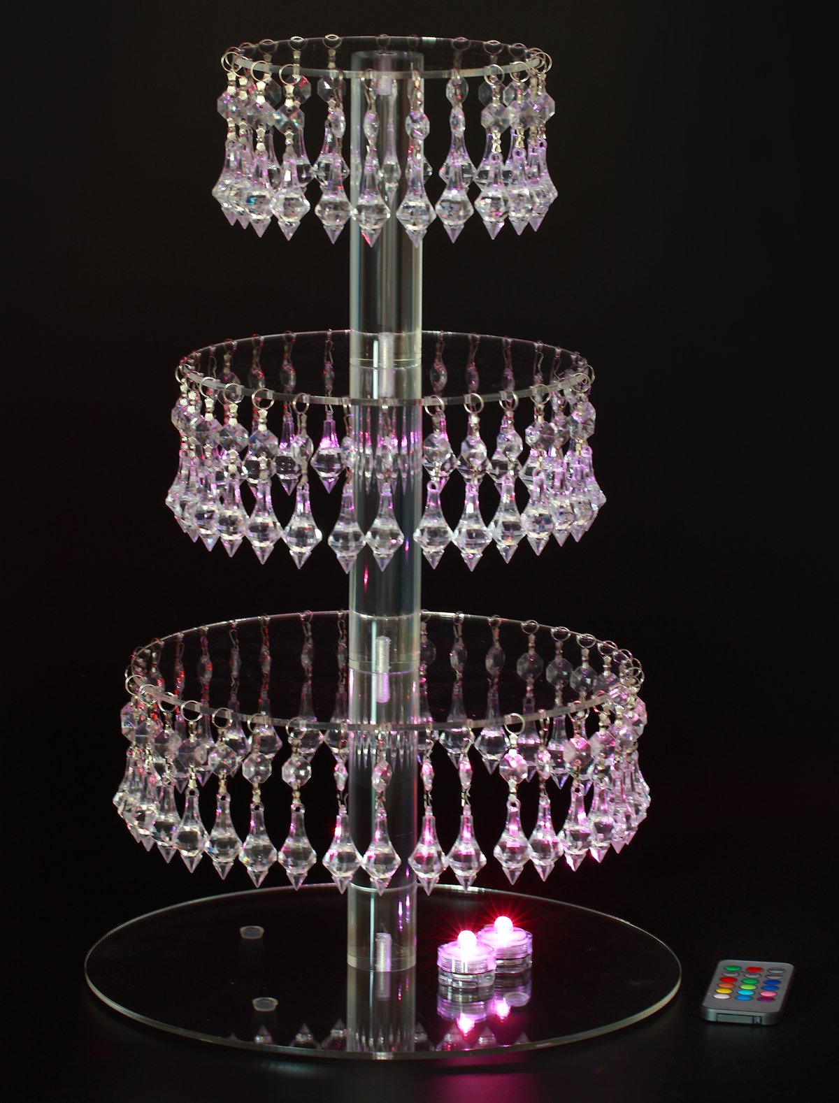 PreInstalled Crystal Beads 4 Tier Acrylic Cupcake Stand/Tower with