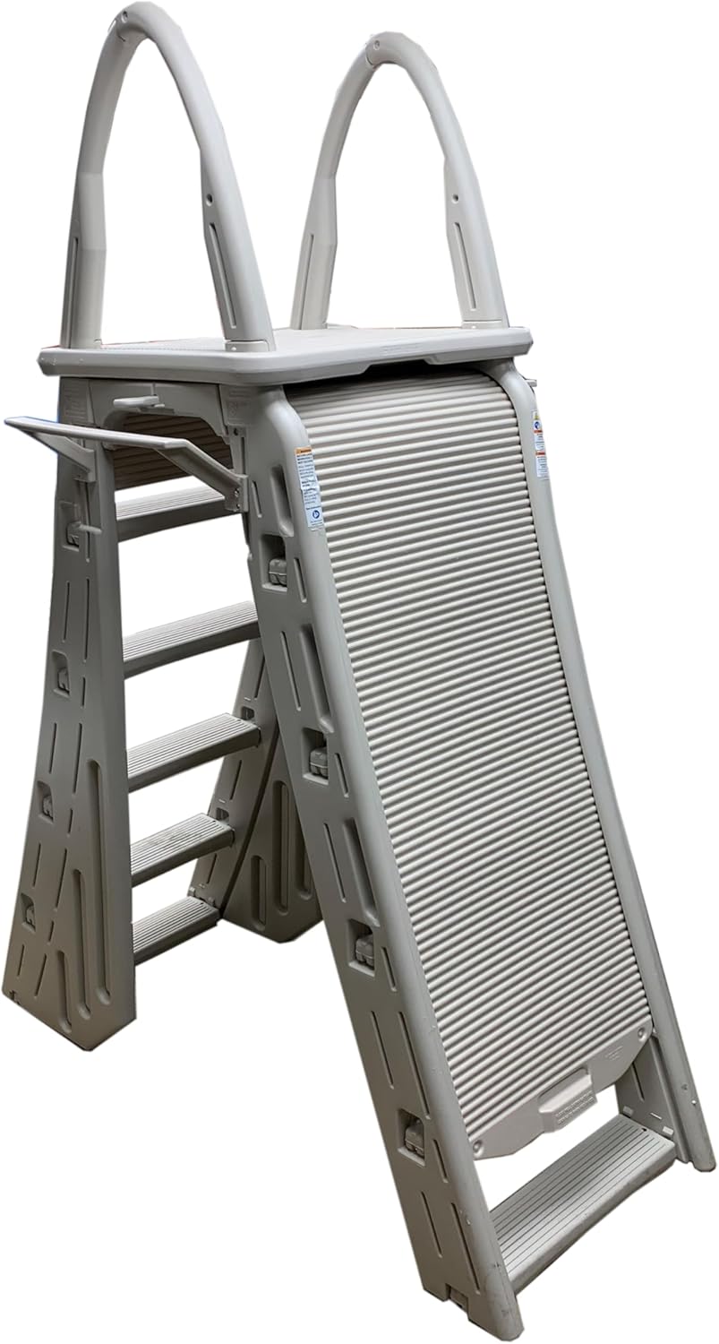 Confer Plastics 7200 Above Ground Pool Ladder Adjustable 48" to 56" Roll-Guard A-Frame Safety Ladder, Swimming Pool Ladder with Wholesalehome Beach Ball