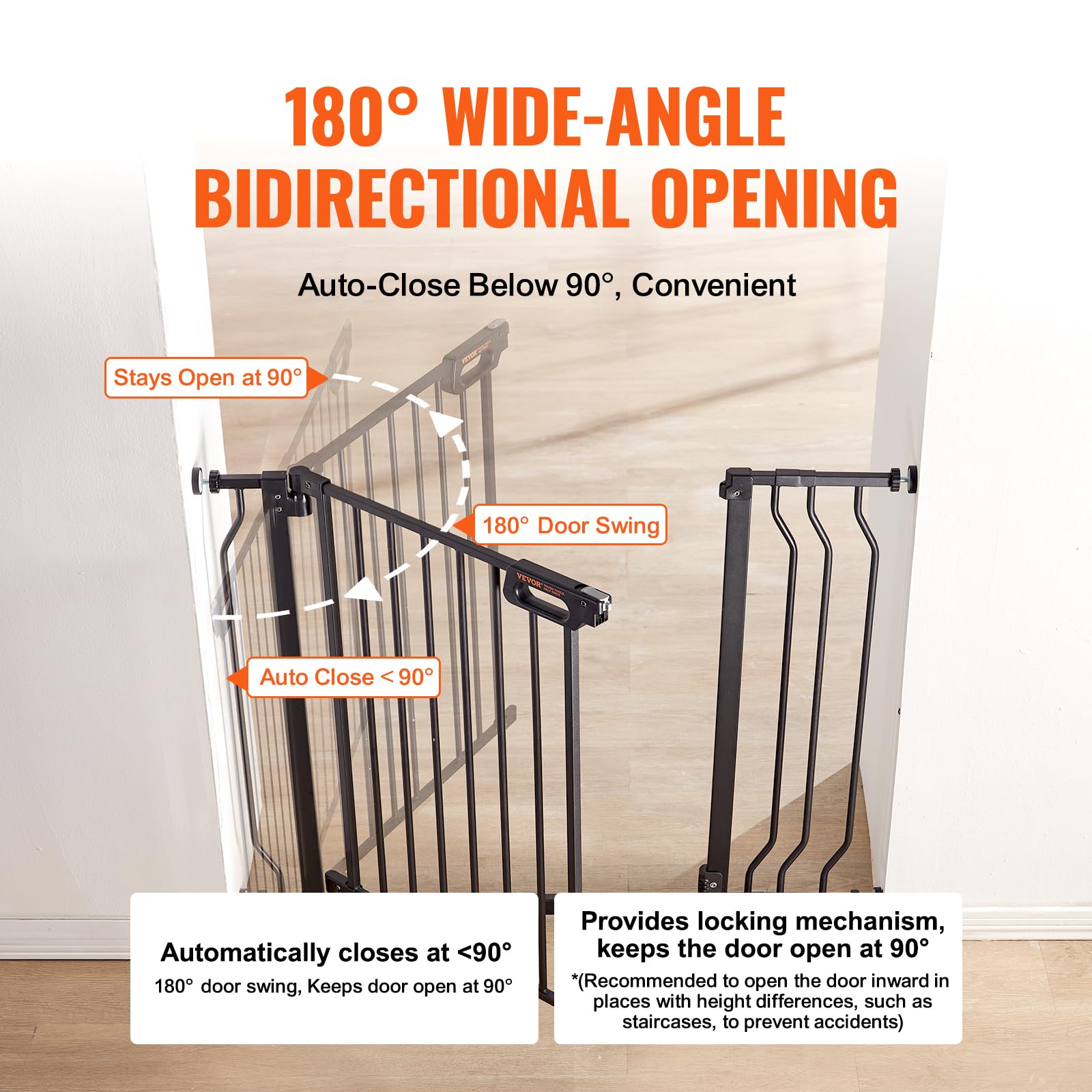VEVOR Barrière de Sécurité Extensible 75-99 cm Hauteur de 76 cm Barrière d'Escalier à Fermeture Automatique sans Perçage Grande Ouverture 533 mm à 180° Clôtures Enfants et Chiens pour Couloir Noir