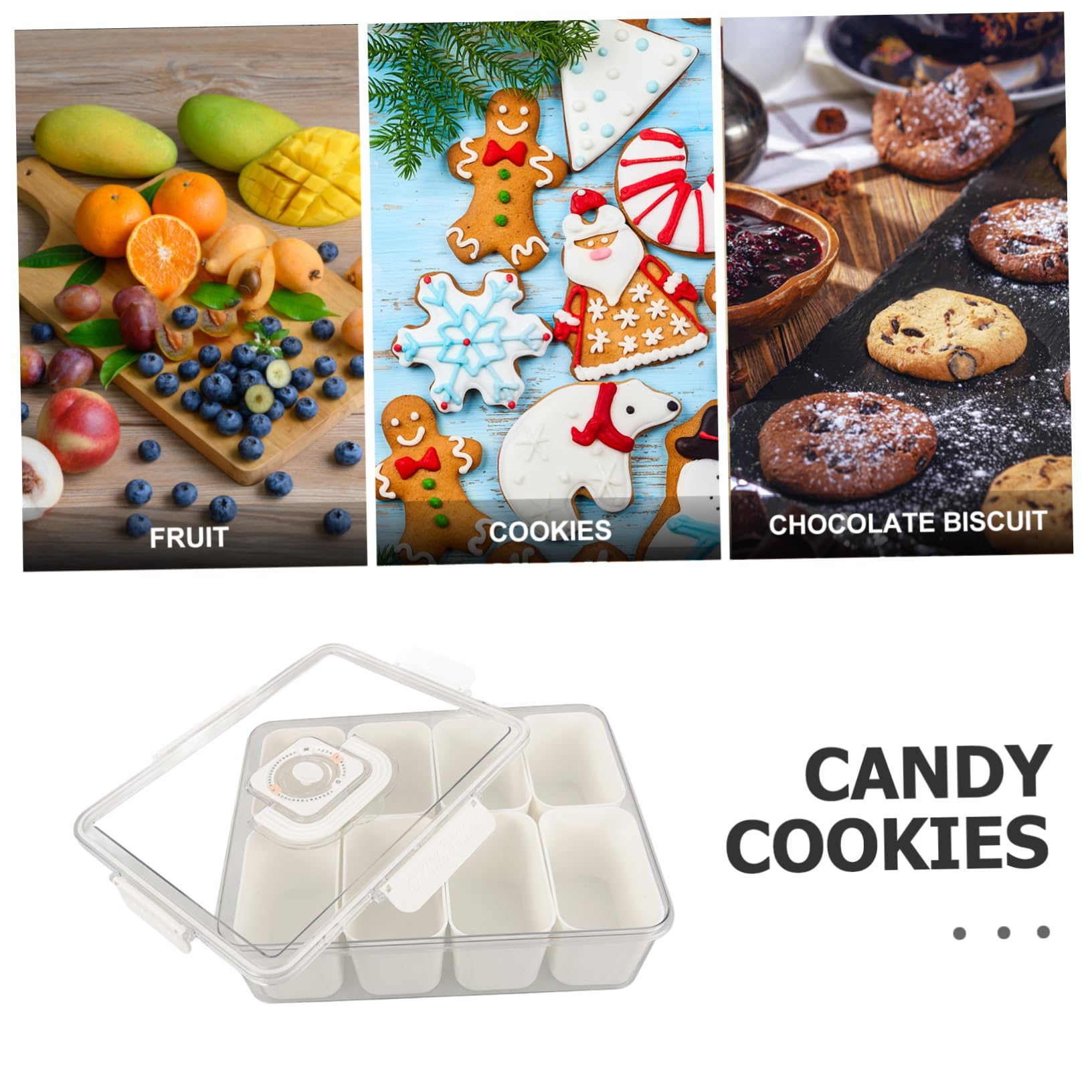 Contenitore portatile per snack, multi-scomparto per frutta, noci e caramelle, ideale per picnic, feste e viaggi, facile da pulire e gestire