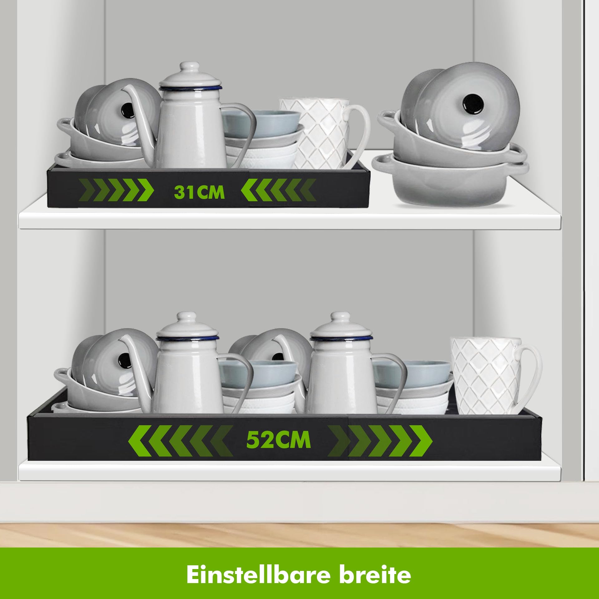 2er Set Ausziehbare Schublade Kche  Teleskop Schrank Organizer  Verstellbar 32-53cm, Schwarz