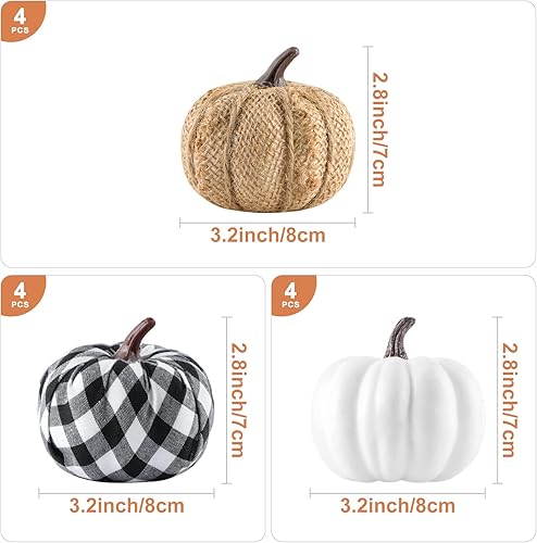 Miniatura 6 de Ywlake 12 calabazas artificiales de varios tamaños, calabazas artificiales pintables de tela de calabaza falsa blanca para decoración de otoño,