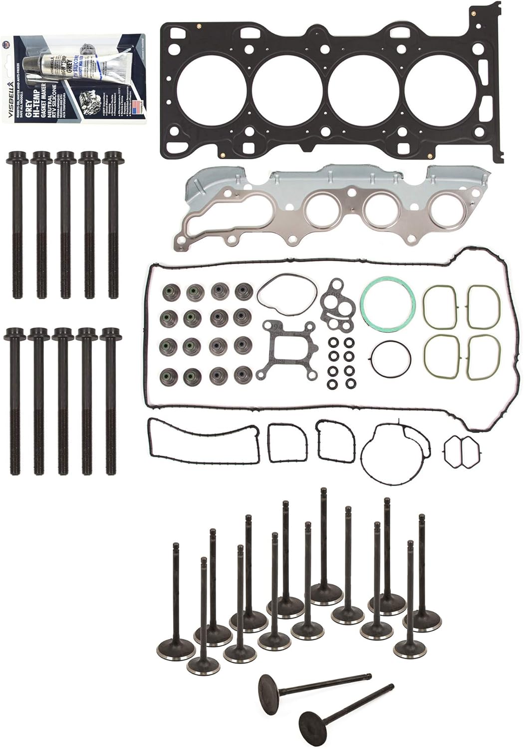 MA-9761250941 Head Gasket Set Intake Exhaust Valves Compatible With/For 03-11 Mazda Ford DURATEC 2.0 2.3 DOHC