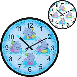ALAZA 12 Hippopotamus Hippo Balloon Lighted Wall Clock Battery Operated 12 Inch Silent Non Ticking Clock for Bedroom Office Living Room Decor