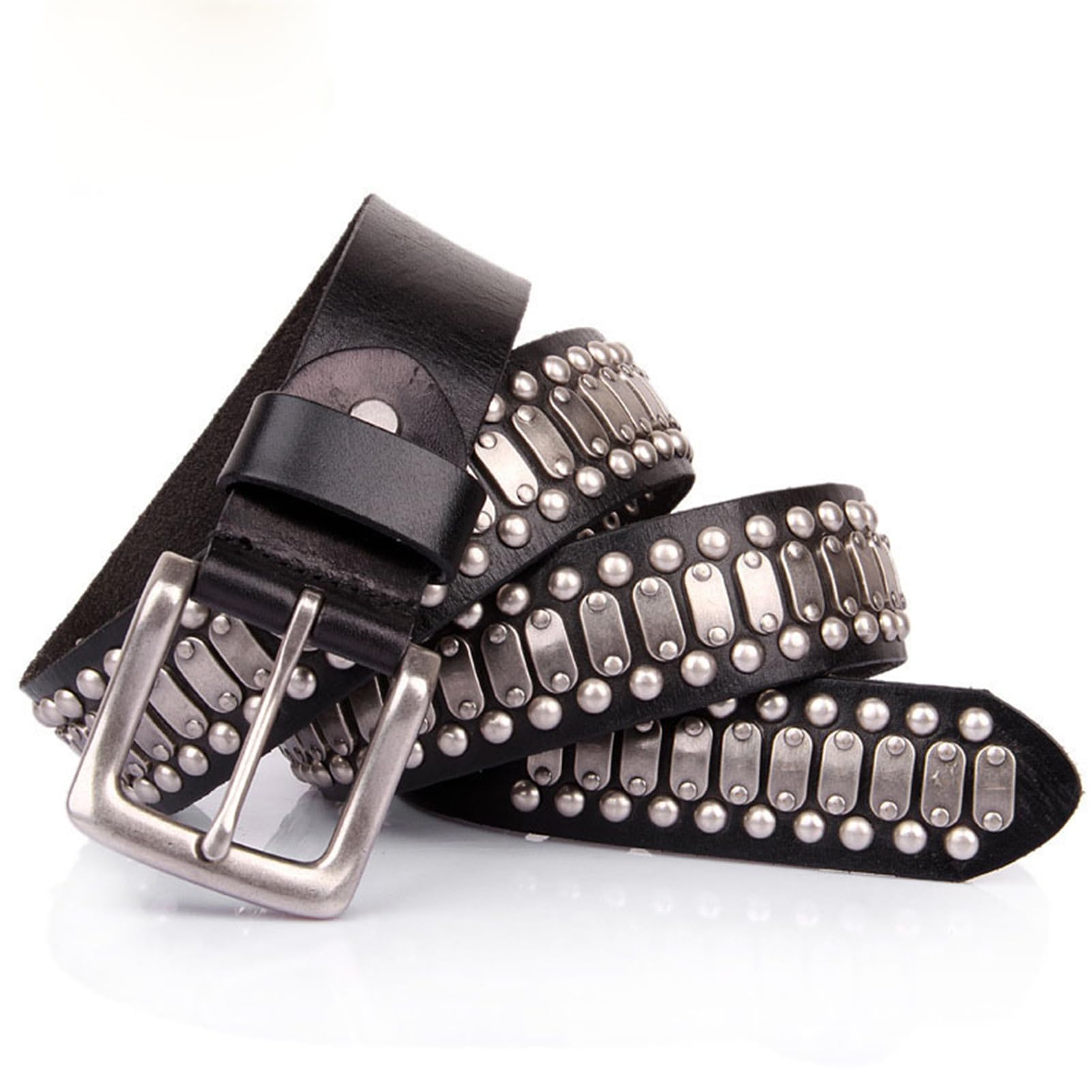 Surrycee Studded Belt Metal Punk Rock Rivet Belt Genuine Leather Belt Goth Belt For Men/Women Jeans Skirt, 38mm Wide,Black,115cm/waist:38"~40"