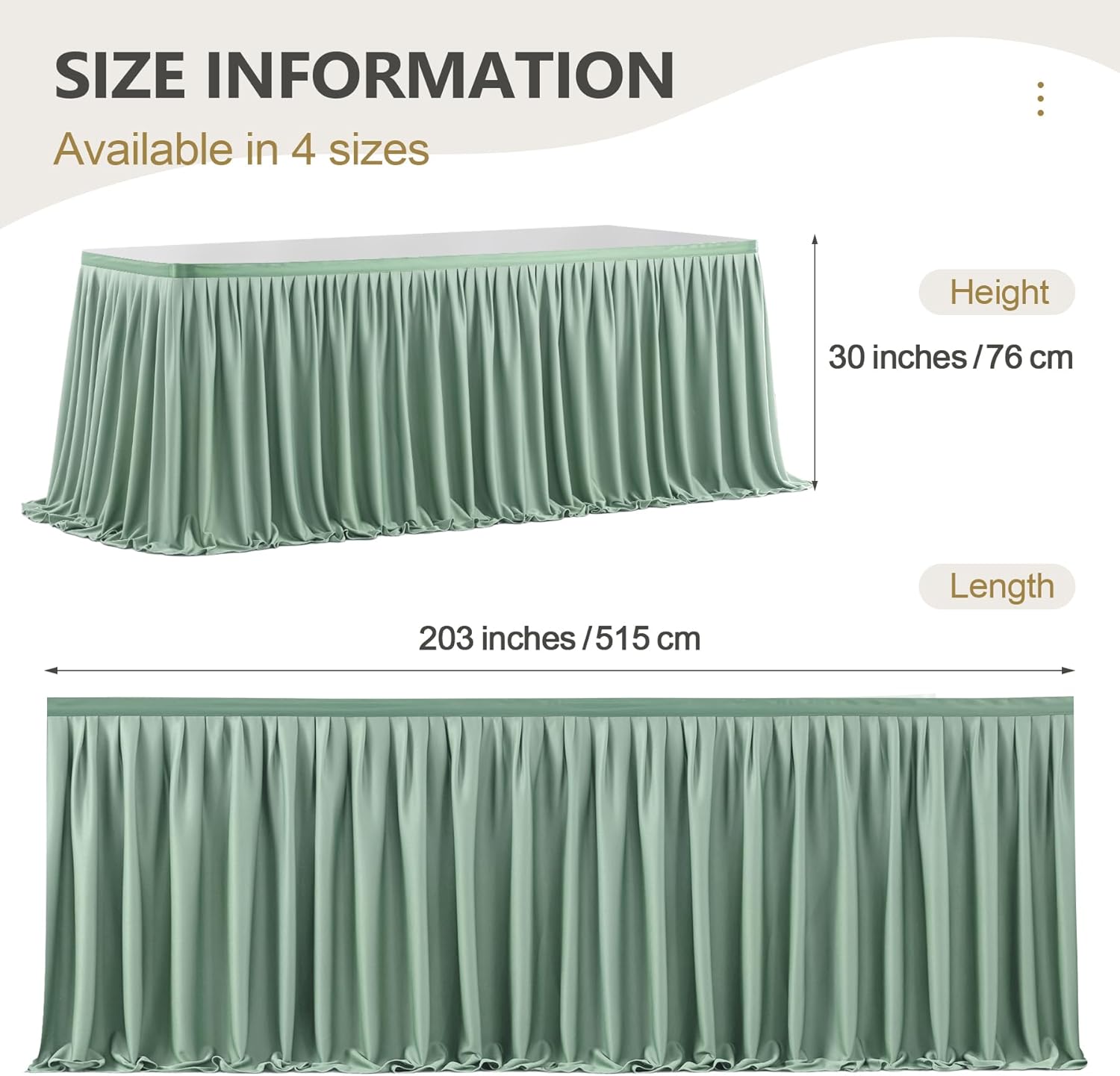 Wish Care 17ft Long Sage Green Table Skirt for Rectangle Tables - Wrinkle Resistant Polyester Pleated Table Skirting for Parties Weddings Office