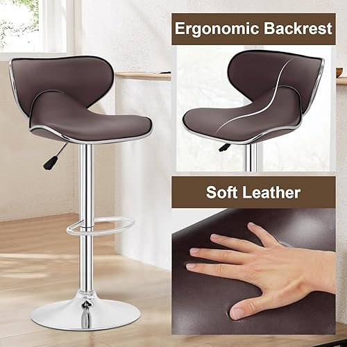 Miniatura 6 de Sillas giratorias taburetes de bar y modernas ajustable de piel sintética, conjunto de 2, Cuero, Marrón