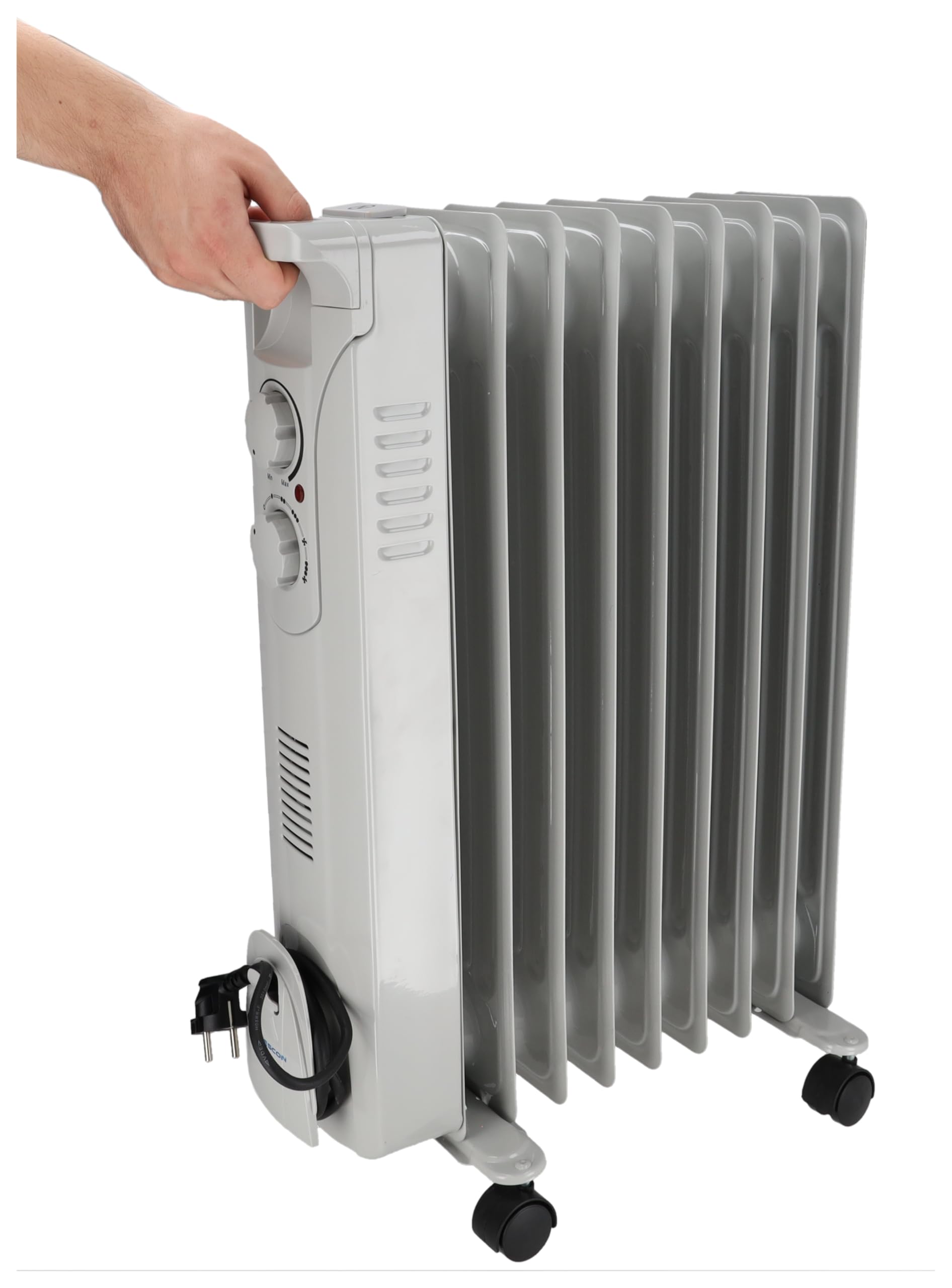 Ölradiator mit Lüftung DESCON 2000 W + 400 W, Heizgerät zur Zusatzbeheizung, Thermostat, Temperaturregelung, Lüfter, Transportrollen, Kipp- und Überhitzungsschutz