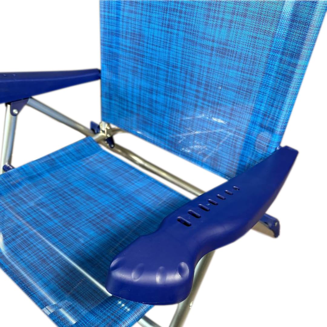PALUPLUS Spiaggina Pieghevole con Braccioli, Misura 55x46x80 cm, Struttura Alluminio, Reclinabile in 7 Posizioni, Cuscino Poggiatesta, Sedia per Spiaggia, Piscina, Portata 100Kg -1771F (Blu)