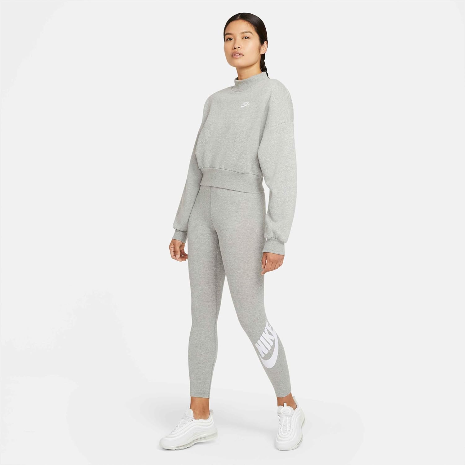 Nike womens Sportswear Essential High Rise Leggings, Dk Grey Heather/White, X-Small - Image 4
