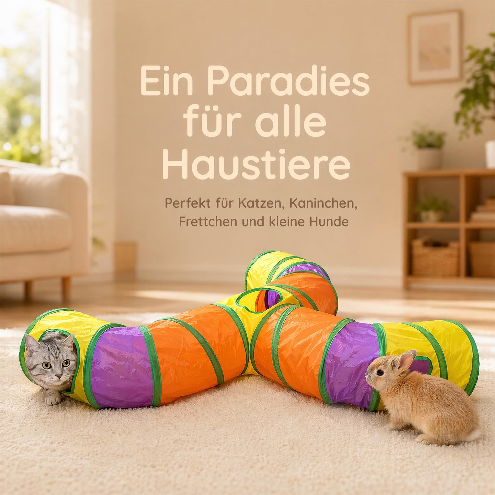 11er Set Katzentunnel, 110x130cm 3 Ausgänge Spieltunnel Indoor Outdoor | Hasen Zubehör, Spielzeug für Katzen Kaninchen Frettchen