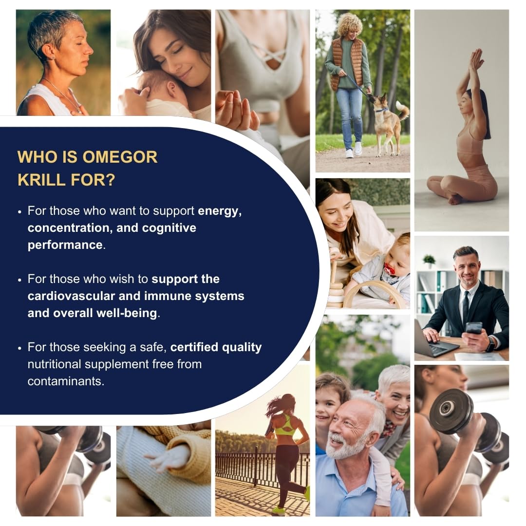 Aceite de Krill Omega 3 IFOS Certificado - OMEGOR Krill Oil Omega3 EPA y DHA con Fosfolípidos, Colina y Astaxantina de Alta Biodisponibilidad - sin Sabor a Pescado (60 Cápsulas)