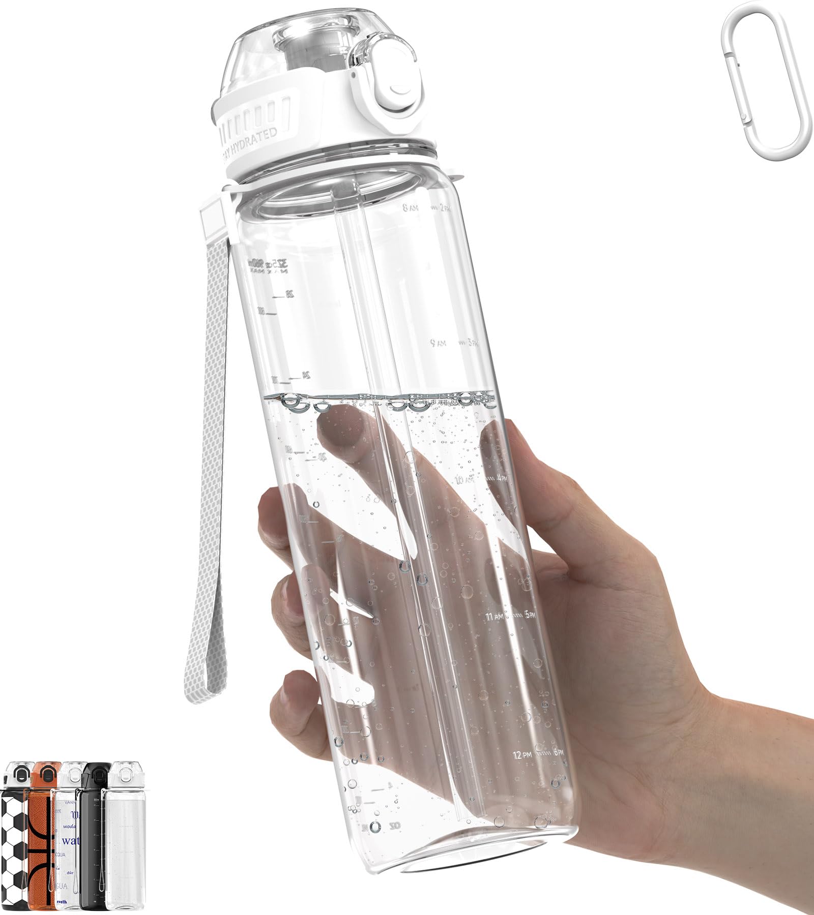 MYFOREST Sport Trinkflasche 1L, leichtes Tritan, Schnellöffnungsdeckel/Trinkhalm 2-in-1, auslaufsicher, spülmaschinenfest, BPA-frei, stoß- und kratzfest für Reisen/Fitnessstudio/Büro (Minimalismus)