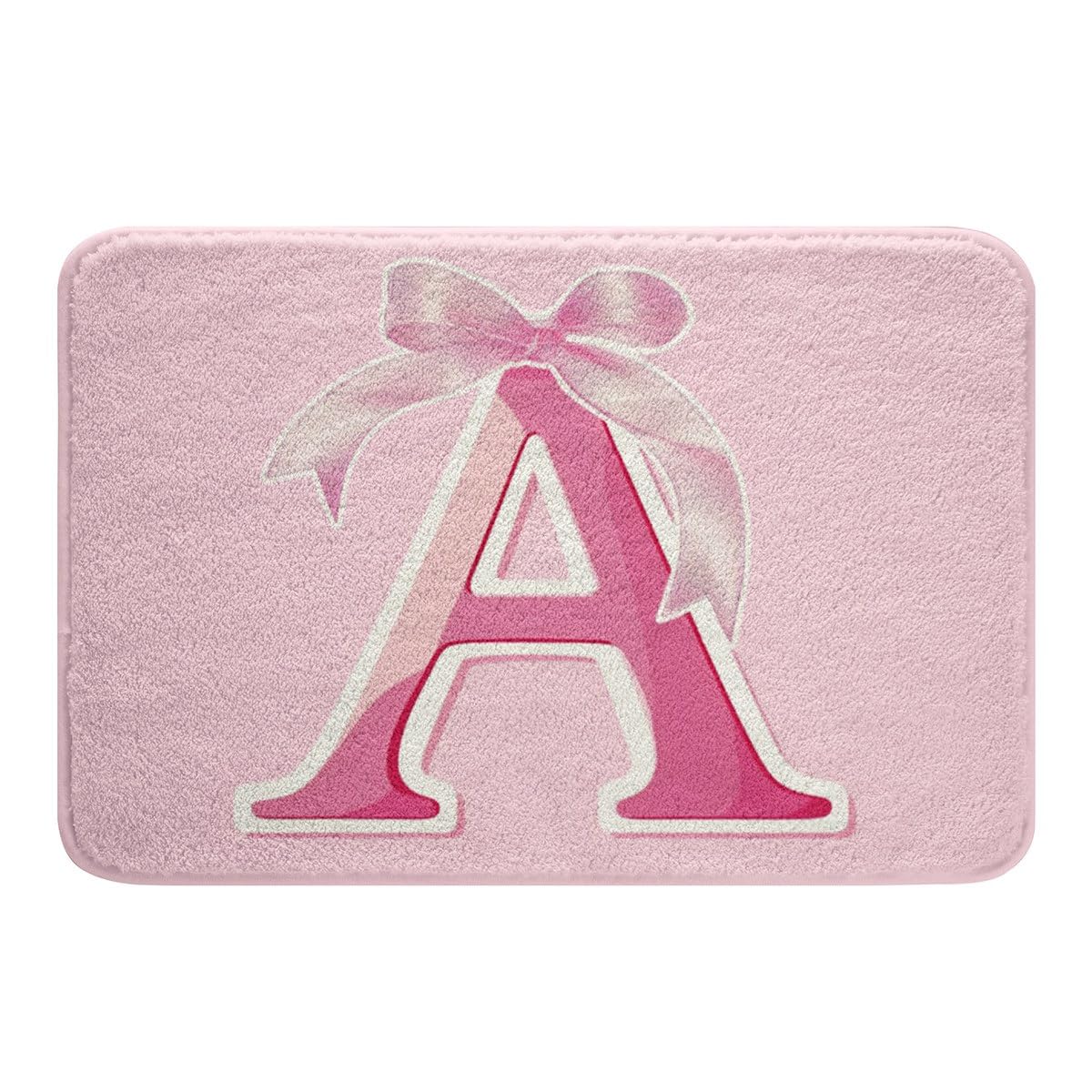 jejeloiu Pink Bow Bath Mats for Bathroom,Gifts for Women Teen Girl,16"x24",Monogrammed Bathroom Rugs,Ultra Soft Personalized Initial A Bath Rugs for