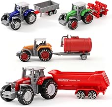 Set of 4 Toy Tractors with Removable Trailer | Miniature Tractors for Children from 3 Years - Colourful Patterns, Birthday Gift for Boys and Girls