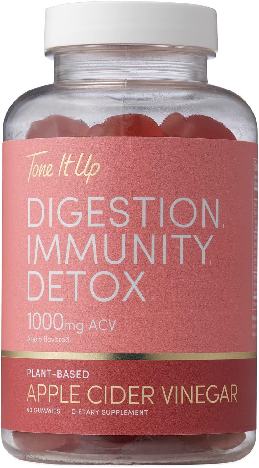 Tone It UpDigestion Immunity Detox Gummies I Plant Based Supplement with Apple Cider Vinegar, Vitamin B12, Beetroot & Pomegranate to Support Healthy Digestion & Energy (60 Count)