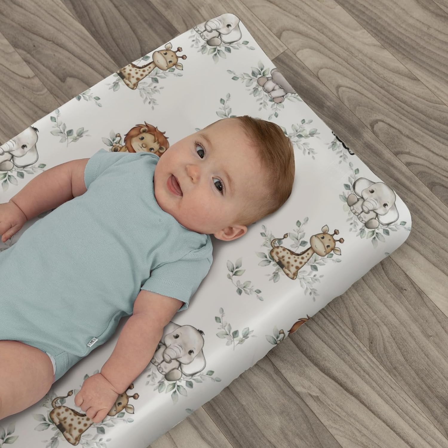 Cute Jungle Safari Animals Boho Leaves Changing Pad Covers for Baby Girl Boy Elephant Hippo Zebra Giraffe Fitted Change Table Mats African Animal Soft Diaper Change Table Cover Sheets 32''×16''
