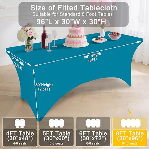 Miniatura 80 de Smiry Paquete de 2 manteles de elastano de 6 pies, elásticos ajustables, lavables y sin arrugas, rectangulares para mesa de patio, para exteriores,