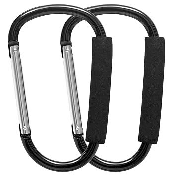 Baby Stroller Hooks for Hanging Diaper Bags,7" Large Stroller Clip, 2 Pack Stroller Hooks for Hanging Bags and Shopping, Large Carabiner Stroller Accessories for Mom