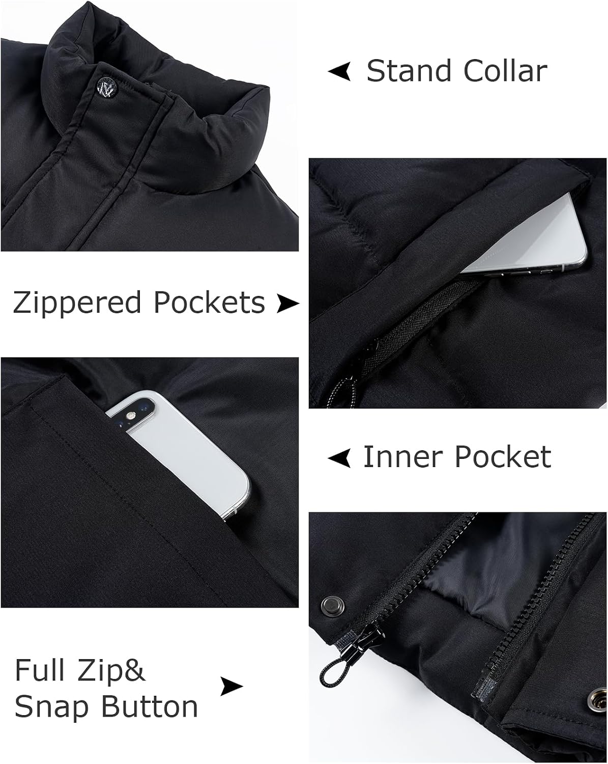 Flygo Mens Puffer Vest Winter Padded Vests Lightweight Stand Collar Sleeveless Quilted Jackets Outerwear